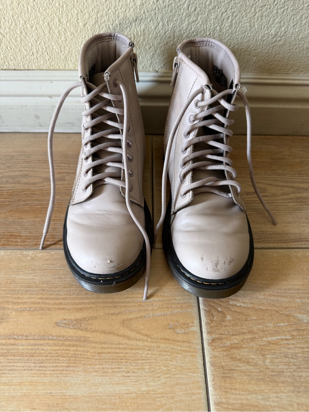 Dr. Martens Kids Lace-Up Combat Boots in Light Pink